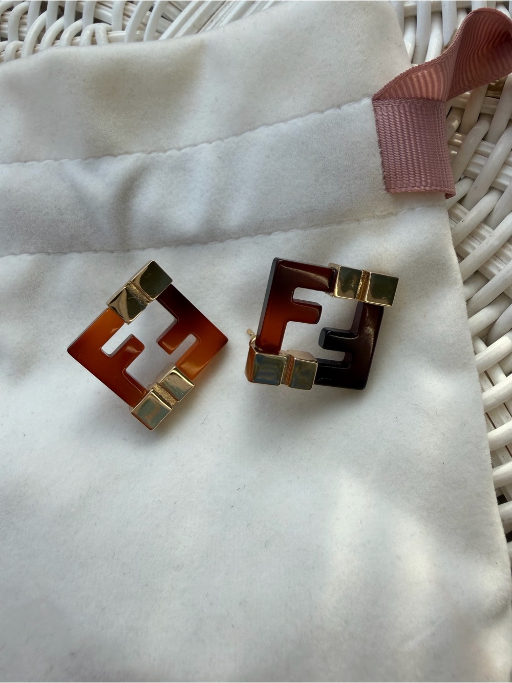 Gold Accent Brown Resin Square Earrings - Designer Style